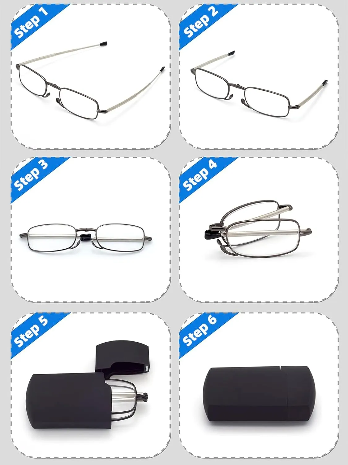 HIGHLIKE Hard Cases Folding Reading Glasses, Pocket Wallet Purse Compact Spring Hinge Readers, Transparent Clear Lens