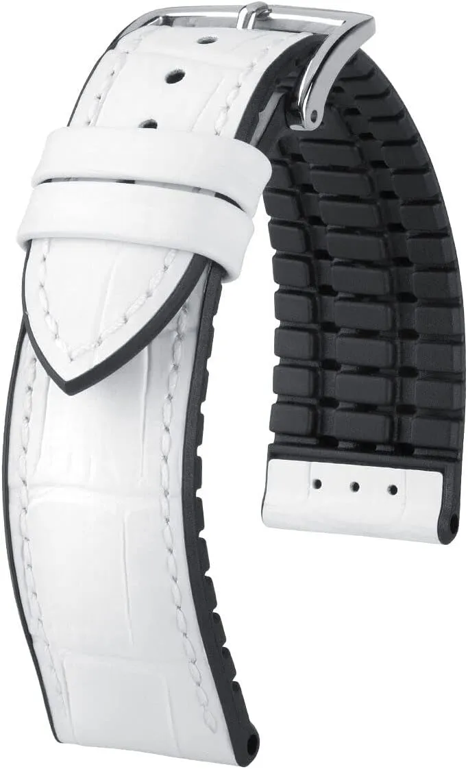 Hirsch Paul Leather Watch Strap - Alligator-Embossed - Premium Caoutchouc - Water resistant - White - 18mm, 20mm