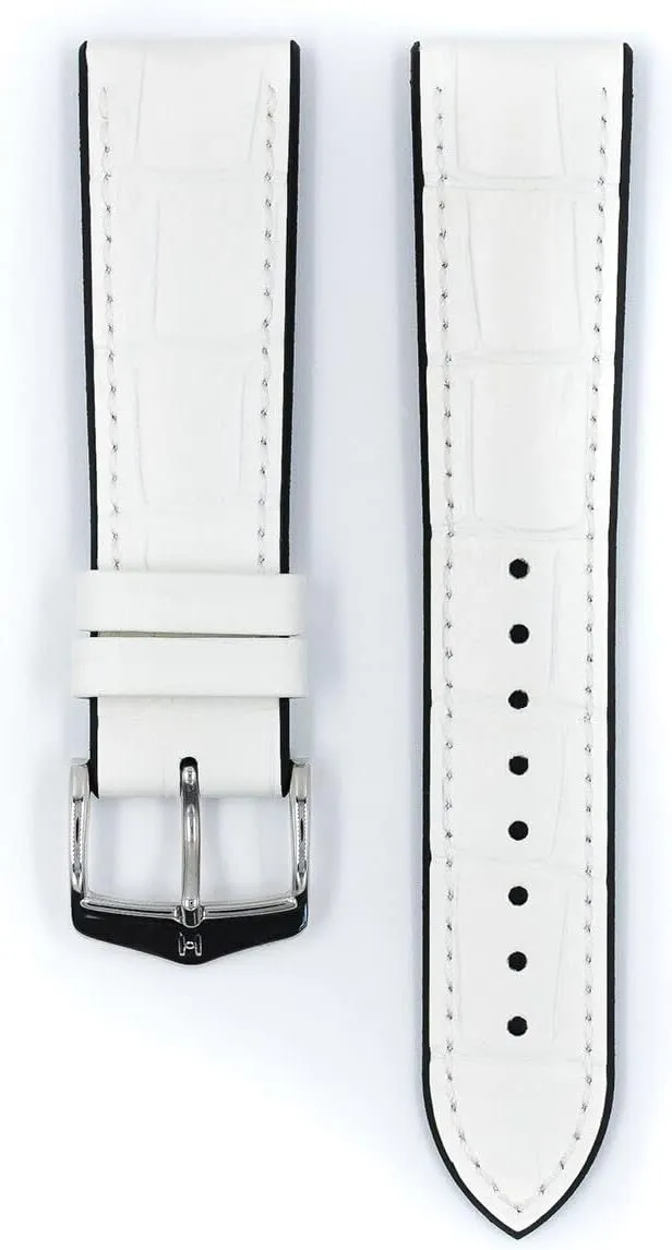 Hirsch Paul Leather Watch Strap - Alligator-Embossed - Premium Caoutchouc - Water resistant - White - 18mm, 20mm