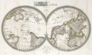 Historic Map : 1841 Die suedliche und nordliche Halbkugel der Erde. Northern and Southern Hemispheres. - Vintage Wall Art - 24in x 16in