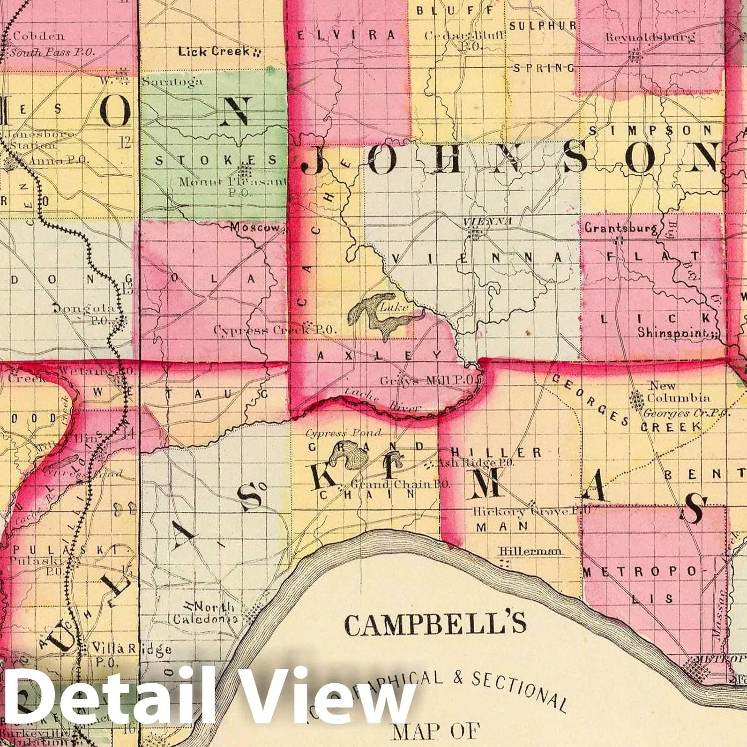 Historic Map : 1870 Union, Johnson, Alexander, Pulaski, Massac Counties. - Vintage Wall Art - 30in x 24in