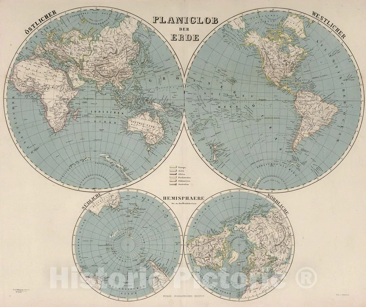 Historic Map : 1875 Planiglob der Erde. - Vintage Wall Art - 24in x 20in