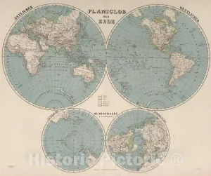 Historic Map : 1875 Planiglob der Erde. - Vintage Wall Art - 24in x 20in