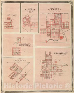 Historic Map : 1876 Frankfort, Clinton Co. (with) Tipton, Rossville, Windfall, Michigantown, Colfax. - Vintage Wall Art - 24in x 30in