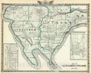 Historic Map : 1876 Map of Alexander & Pulaski Counties, Murphysboro and Mound City. - Vintage Wall Art - 30in x 24in