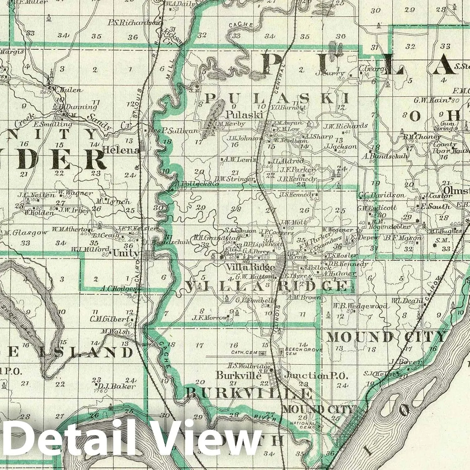 Historic Map : 1876 Map of Alexander & Pulaski Counties, Murphysboro and Mound City. - Vintage Wall Art - 30in x 24in