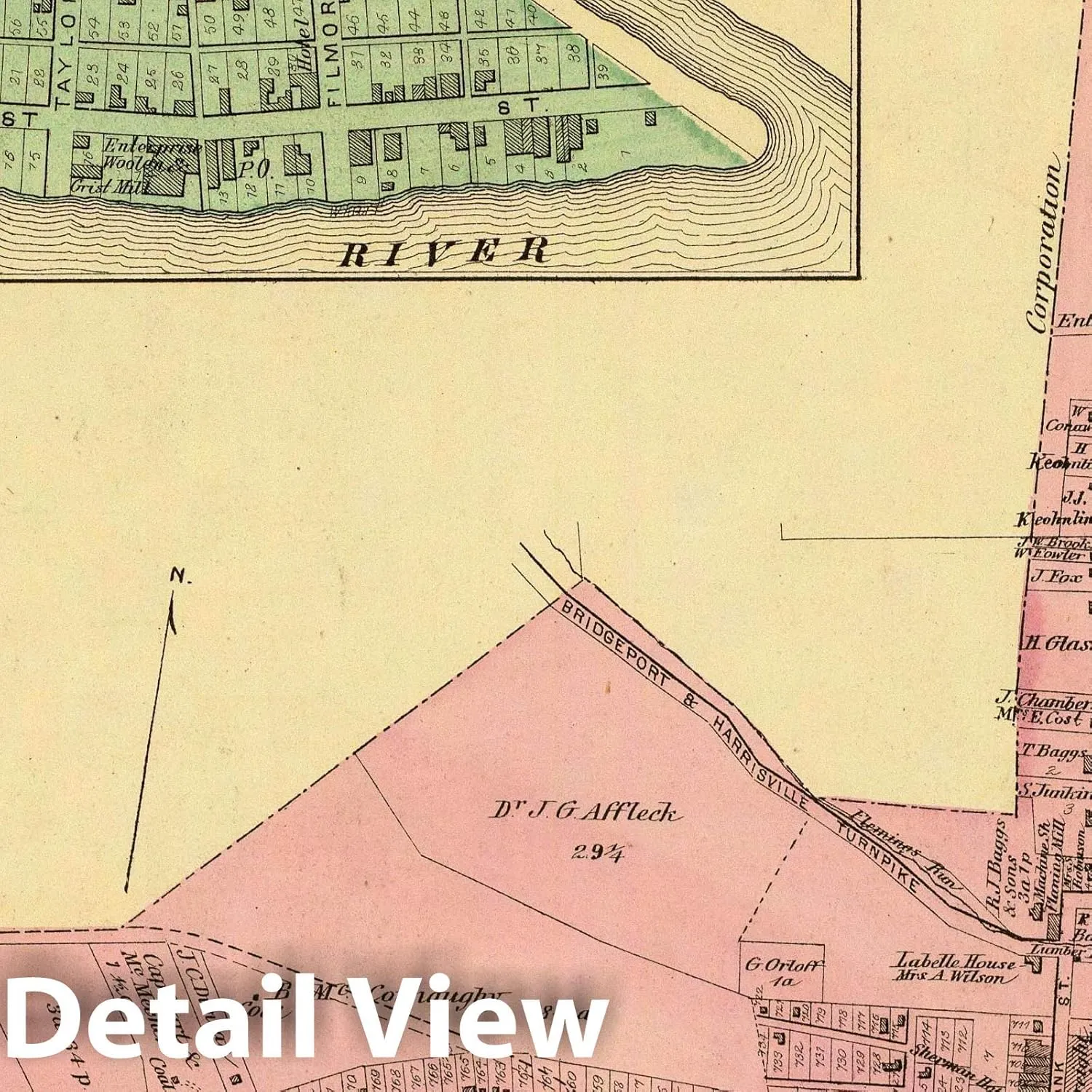 Historic Map : 1877 Bridgeport, Belmont Co, O. (with) Industry and Powhattan, Belmont Co, Ohio. - Vintage Wall Art - 32in x 36in