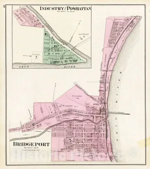 Historic Map : 1877 Bridgeport, Belmont Co, O. (with) Industry and Powhattan, Belmont Co, Ohio. - Vintage Wall Art - 32in x 36in