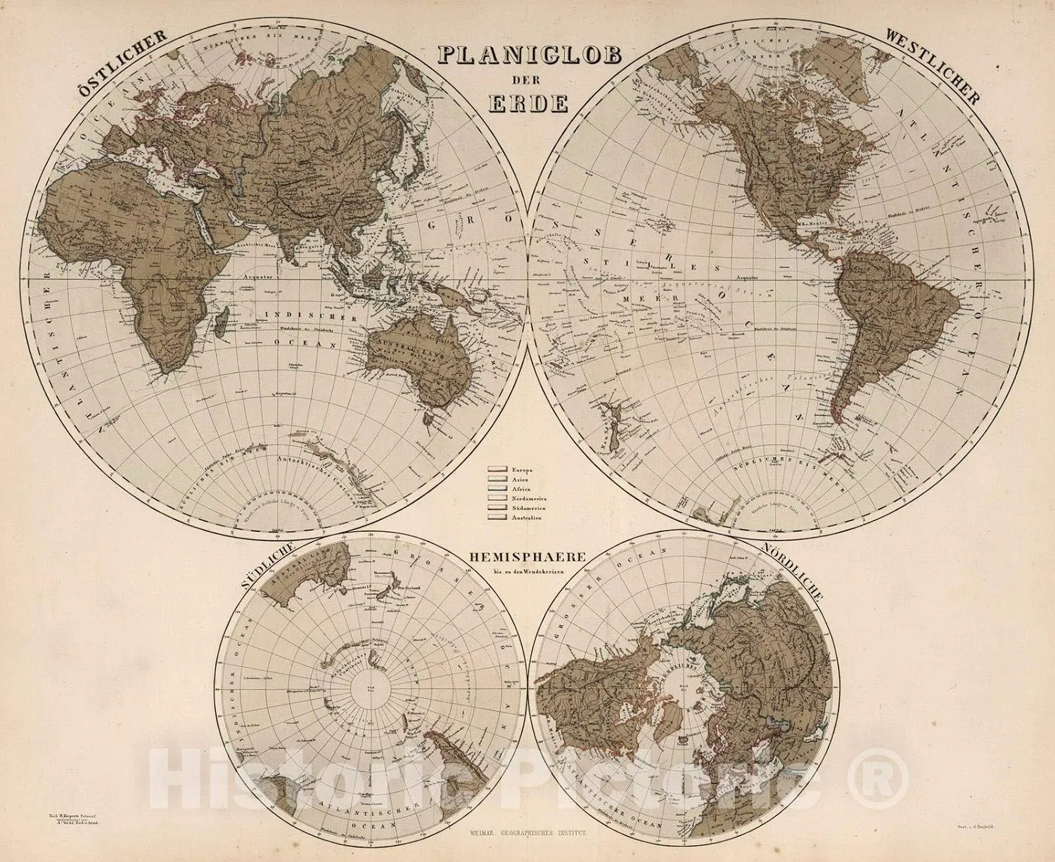 Historic Map : 1879 Planiglob der Erde. - Vintage Wall Art - 24in x 20in