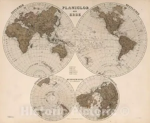 Historic Map : 1879 Planiglob der Erde. - Vintage Wall Art - 24in x 20in