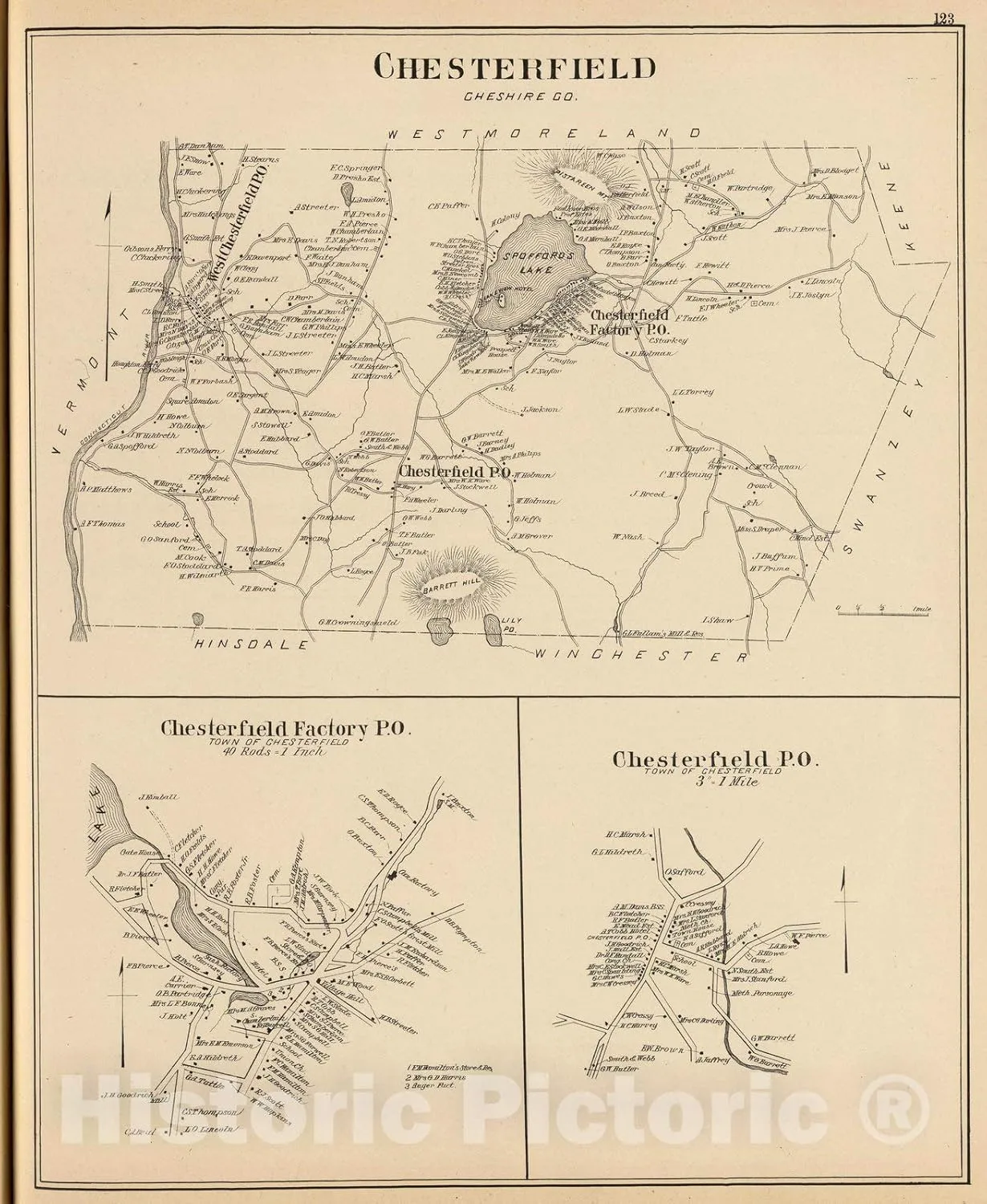Historic Map : 1892 Chesterfield, Cheshire Co. - Vintage Wall Art - 44in x 54in