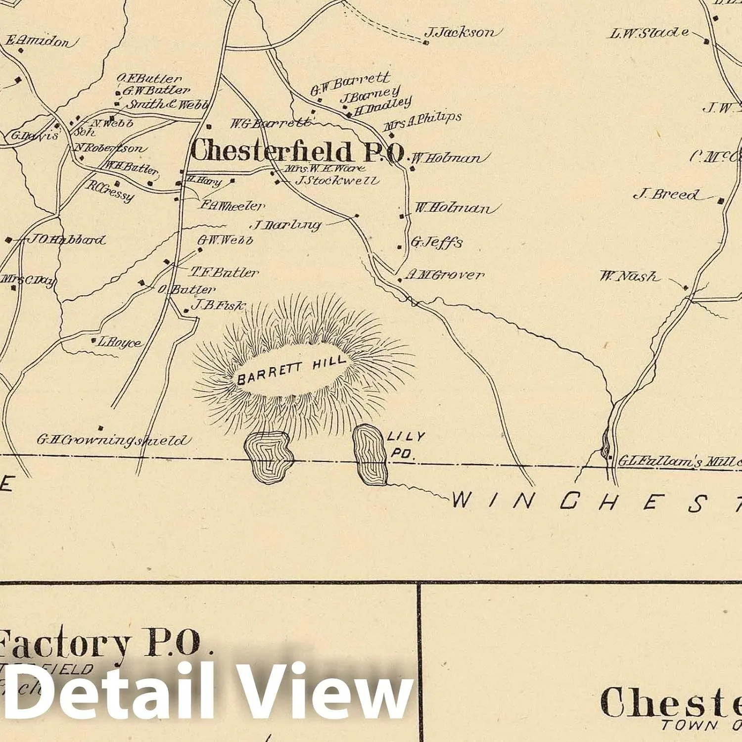Historic Map : 1892 Chesterfield, Cheshire Co. - Vintage Wall Art - 44in x 54in