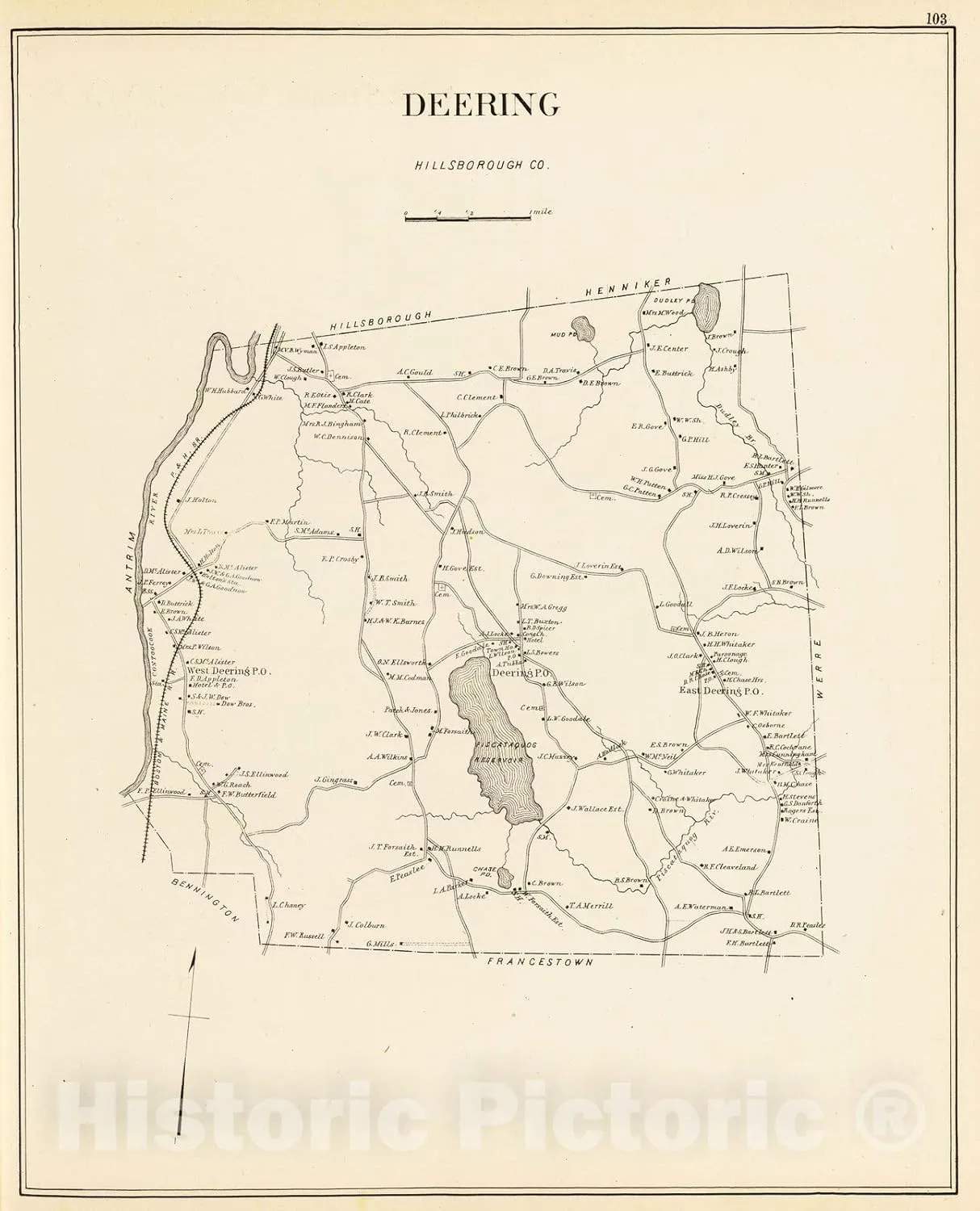 Historic Map : 1892 Deering, Hillsborough Co. - Vintage Wall Art - 44in x 55in