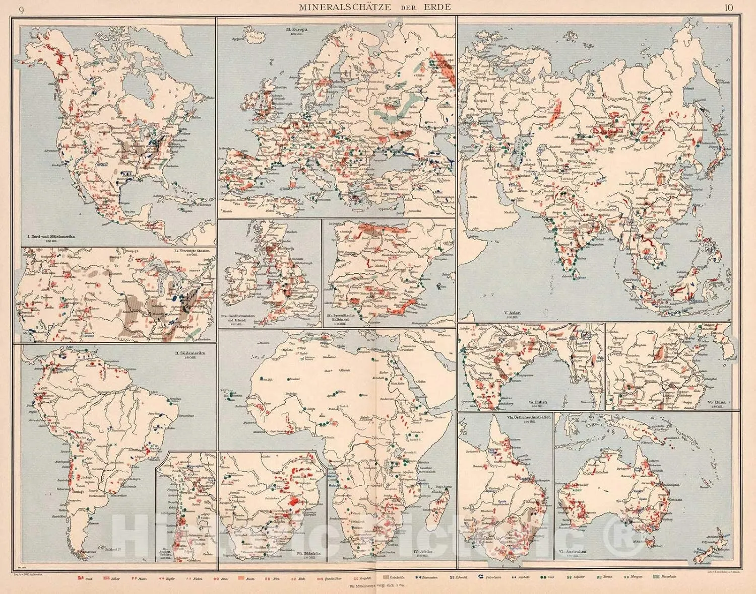 Historic Map : 1905 Mineralschatze der Erde - Vintage Wall Art - 24in x 18in