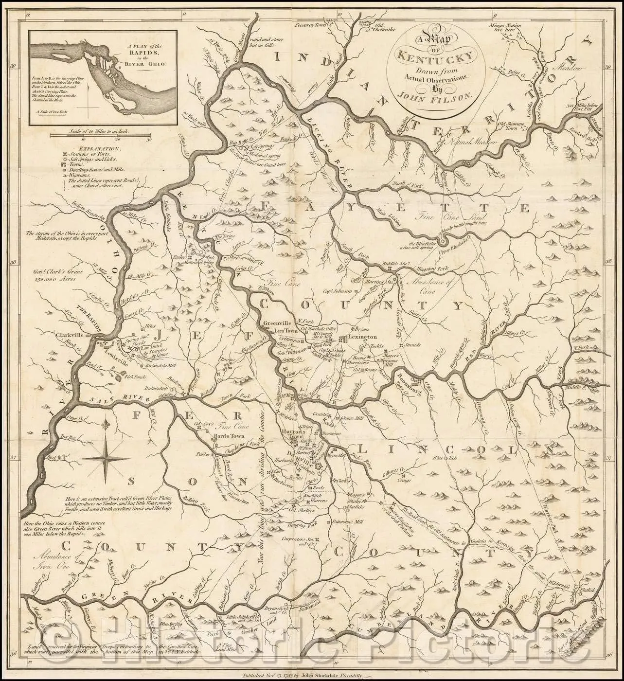 Historic Map - A Map of Kentucky, 1793, John Filson v2 41in x 44in