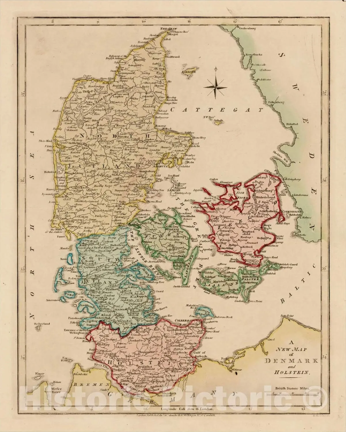 Historic Map : A New Map of Denmark and Holstein, 1794, Robert Wilkinson, Vintage Wall Art : 44in x 55in