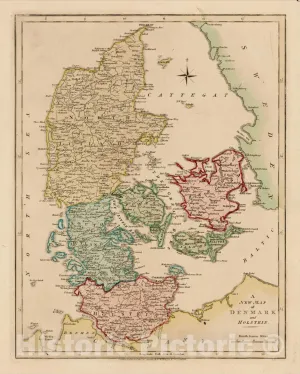 Historic Map : A New Map of Denmark and Holstein, 1794, Robert Wilkinson, Vintage Wall Art : 44in x 55in
