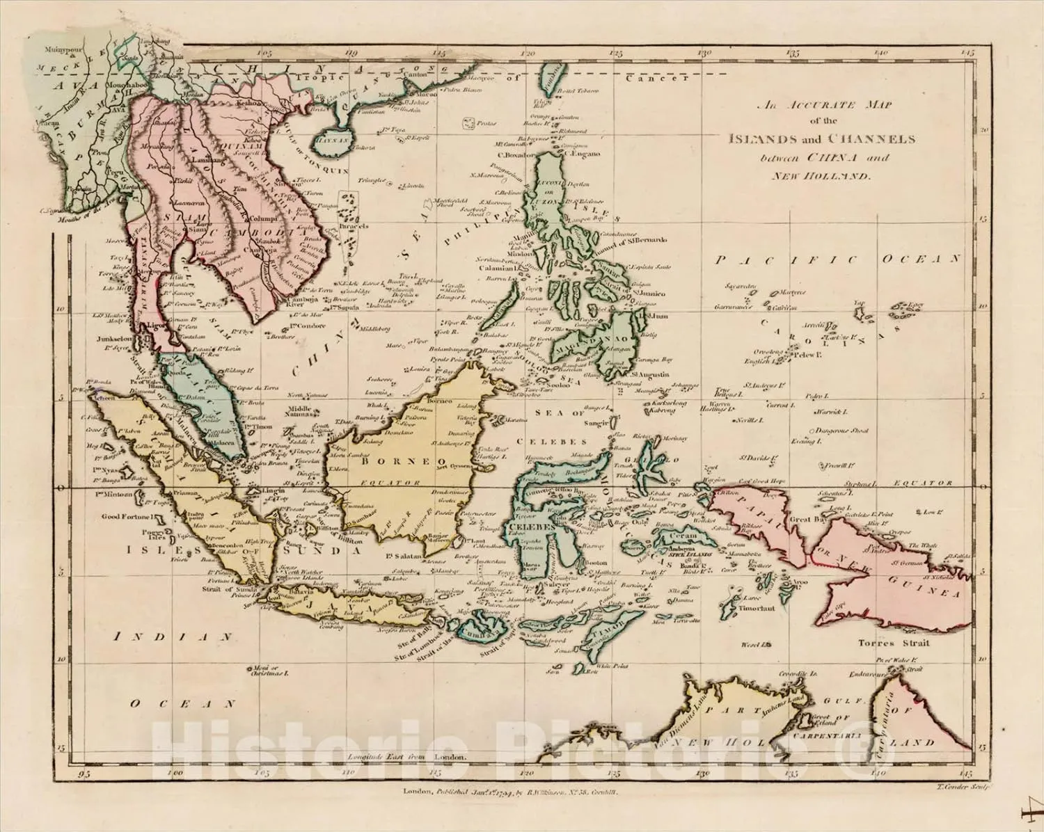 Historic Map : an Accurate Map of The Islands and Channels Between China and New Holland, 1794, Robert Wilkinson, Vintage Wall Art : 55in x 44in