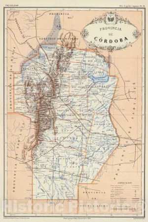 Historic Map : Argentina, Cordoba (Argentina : Province) 1888 Provincia de Cordoba, Vintage Wall Art : 44in x 66in