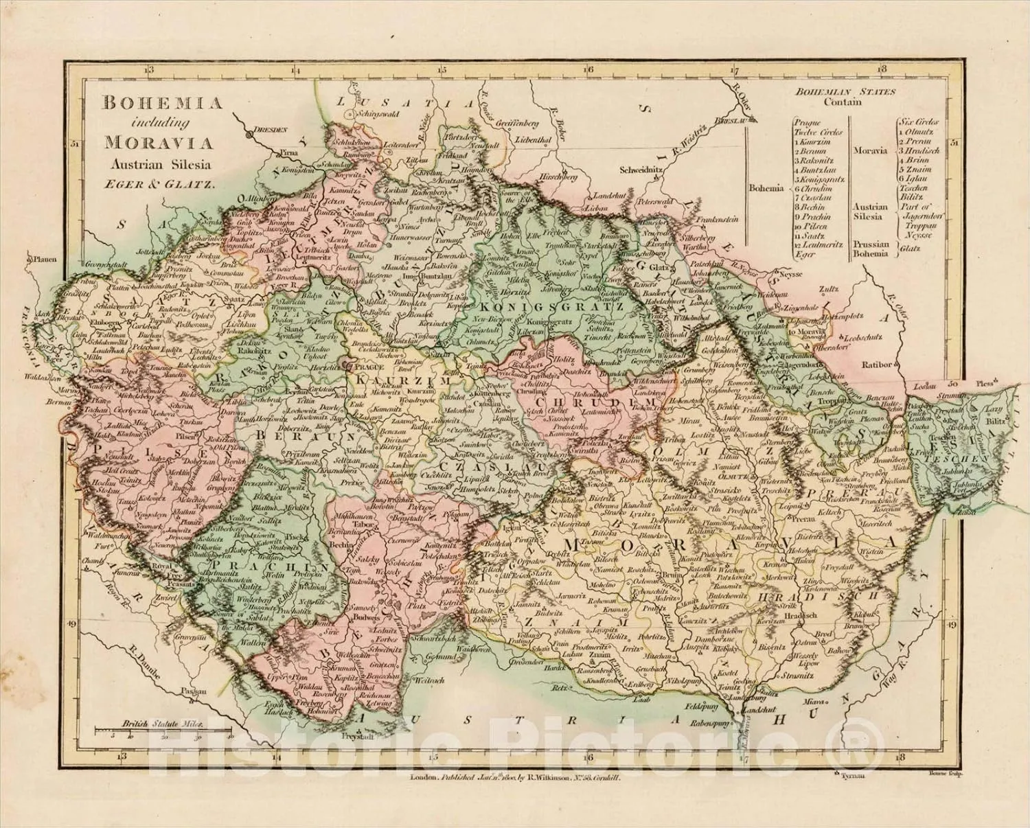 Historic Map : Bohemia Including Moravia Austrian Silesia Eger & Glatz, 1800, Robert Wilkinson, Vintage Wall Art : 55in x 44in