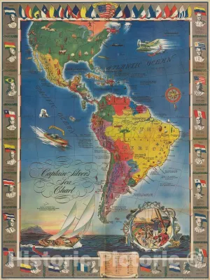 Historic Map : Captain Silver's Sea Chart, 1942, Neff, Vintage Wall Art : 44in x 59in