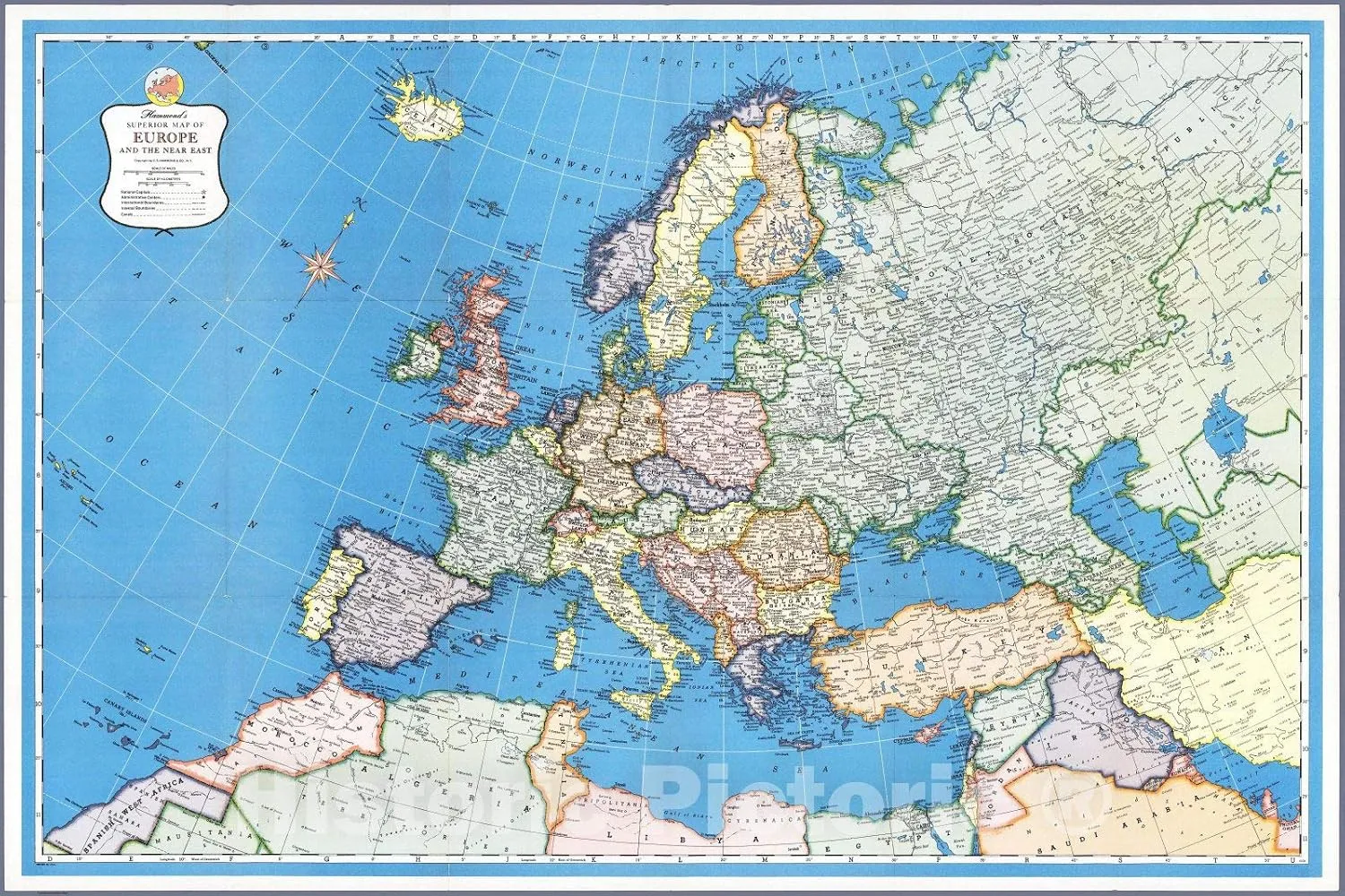 Historic Map : Case Map - 1957 Hammond's Europe and The Near East. - Vintage Wall Art - 66in x 44in