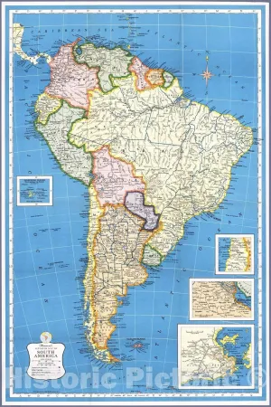 Historic Map : Case Map - 1957 Hammond's South America. - Vintage Wall Art - 44in x 66in