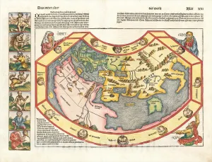 Historic Map : Das Ander Alter der Werlt, 1493, Hartmann Schedel, v1, Vintage Wall Art : 24in x 18in
