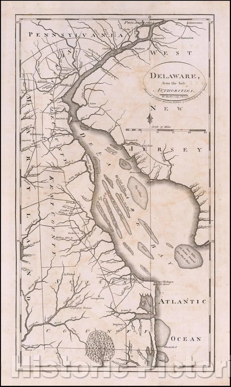 Historic Map - Delaware, from The Best Authorities, 1795, Mathew Carey - Vintage Wall Art 16in x 24in
