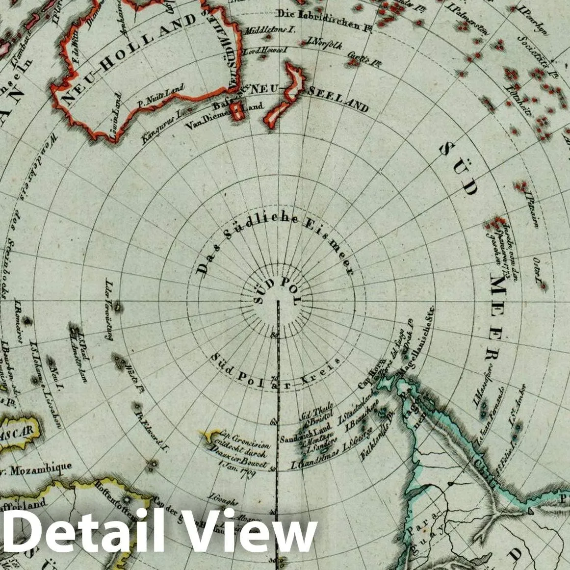 Historic Map : Die Sudliche Halbkugel Der Erde nach den neuesten Entdeckungen Dargestellt, 186, 1806, Weimar Geographische Institut, Vintage Wall Art : 18in x 24in