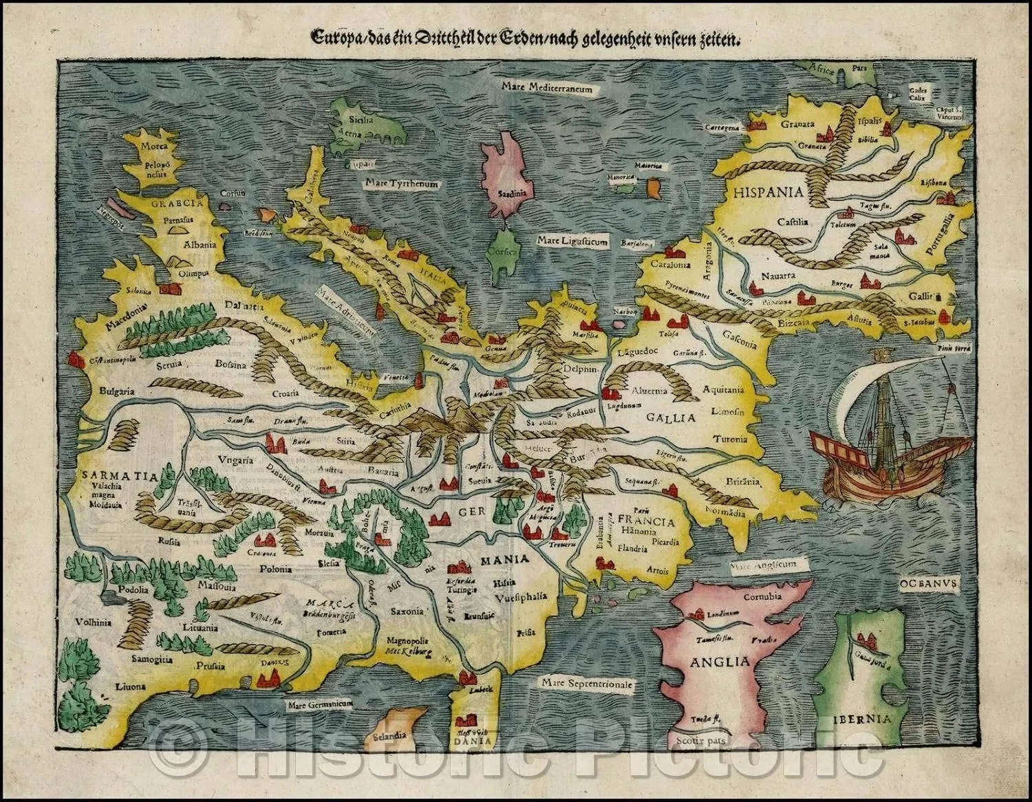 Historic Map - Europa das EIN Drittheil der Erden nach Gelegenheit unsern Zeiten/Munster's Final Map of Europe, 1574, Sebastian Münster - Vintage Wall Art 30in x 24in