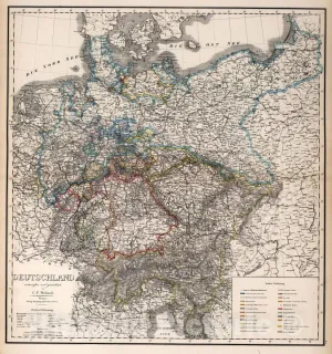 Historic Map : Germany, Deutschland. Entworfen und gezeichnet von C.F. Weiland. Verlag des Geographischen Instituts. Hand -Der Erde Und Des Himmels, 1866, Vintage Wall Art : 16in x 16in