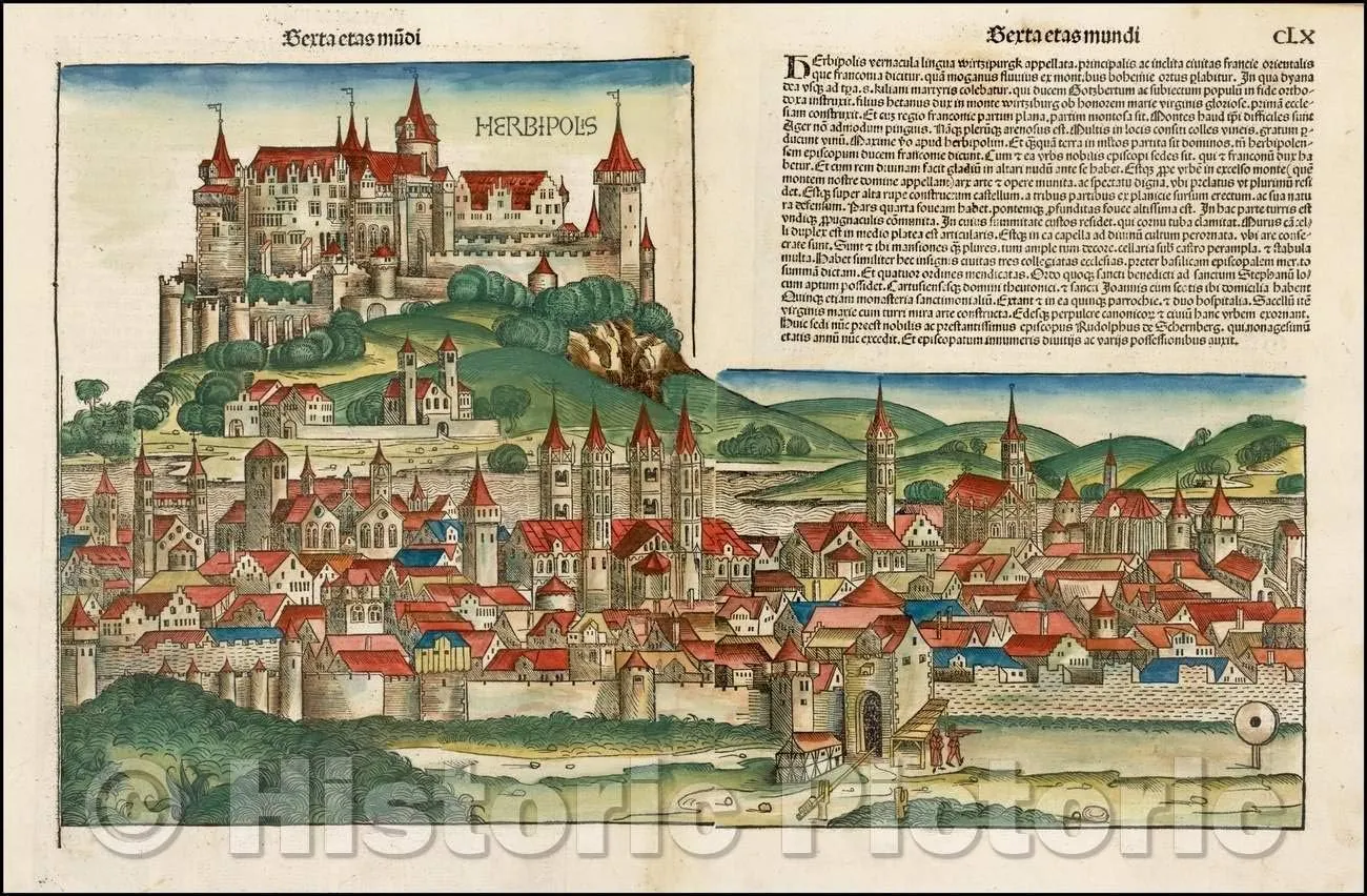 Historic Map - Herbipolis (Wurzburg), 1493, Hartmann Schedel - Vintage Wall Art 36in x 24in
