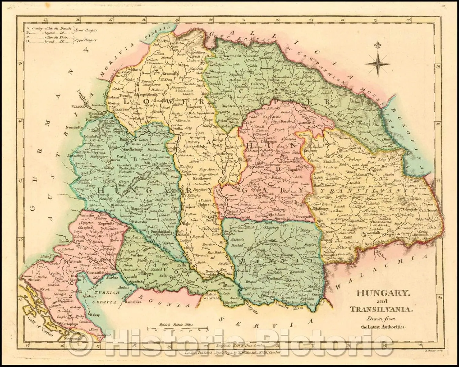 Historic Map - Hungary and Transilvania, 1794, Robert Wilkinson - Vintage Wall Art 55in x 44in