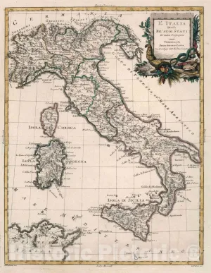 Historic Map : Italy, L'Italia : Divisa ne' suoi stati : Di Nuova projezione. Venezia 1782., Vintage Wall Art : 18in x 24in