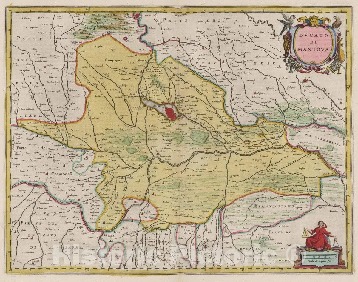 Historic Map : Italy, Mantua Region (Italy) Atlas Maior Sive Cosmographia Blaviana, Ducato Di Mantova, 1665 Atlas, Vintage Wall Art : 24in x 18in