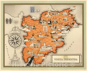 Historic Map : Italy, Venezia Tridentina, 1939 Guide Book, Vintage Wall Art : 24in x 20in