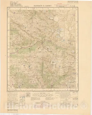 Historic Map : Kashmir North (Baramula), Kashmir Souoth (Anantnag), Ladakh & Udhampur Districts, Kashmir & Jammu No. 43 N/S.W. 1945, India 1:126,720, Antique Vintage Reproduction : 18in x 24in