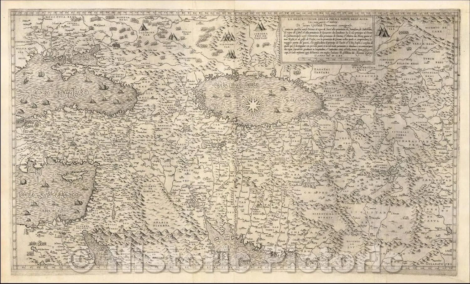 Historic Map - La Descrittione Della Prima Parte Dell' Asia Con i Nomi antichi & moderni Di Jacopo Gastaldi Piemontese comografo, 1561, Giacomo Gastaldi - Vintage Wall Art 73in x 44in