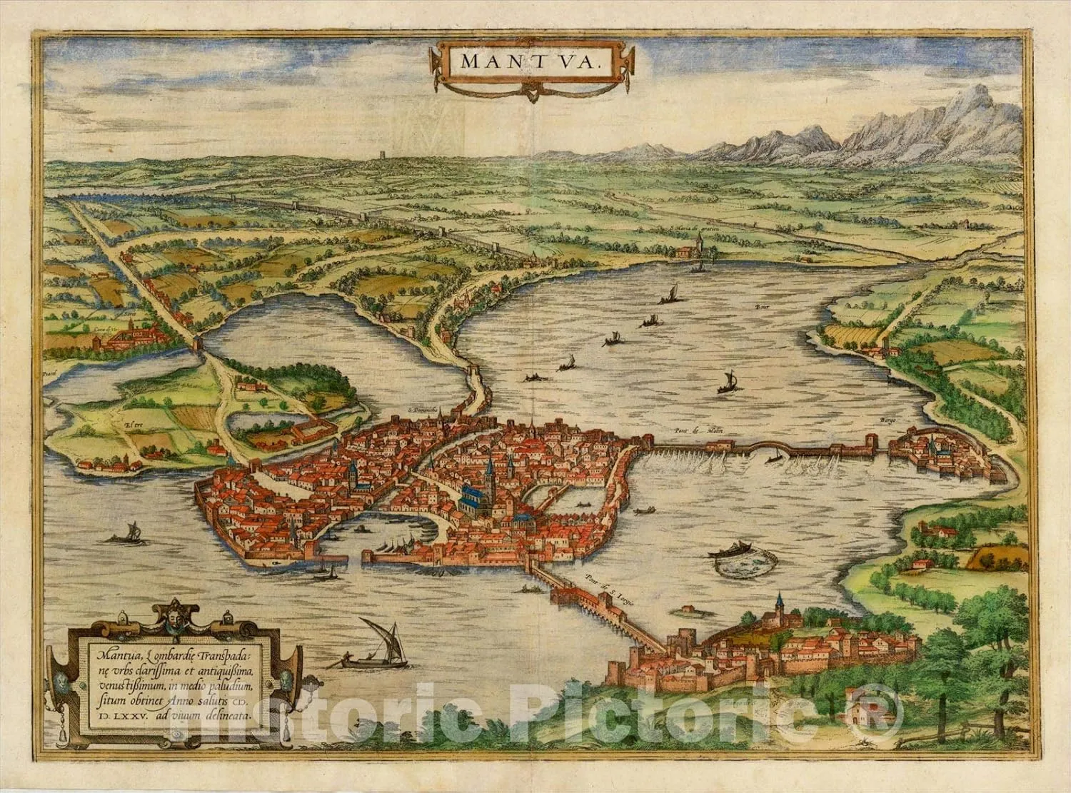 Historic Map : Mantua, c1575, Georg Braun, Vintage Wall Art : 24in x 18in