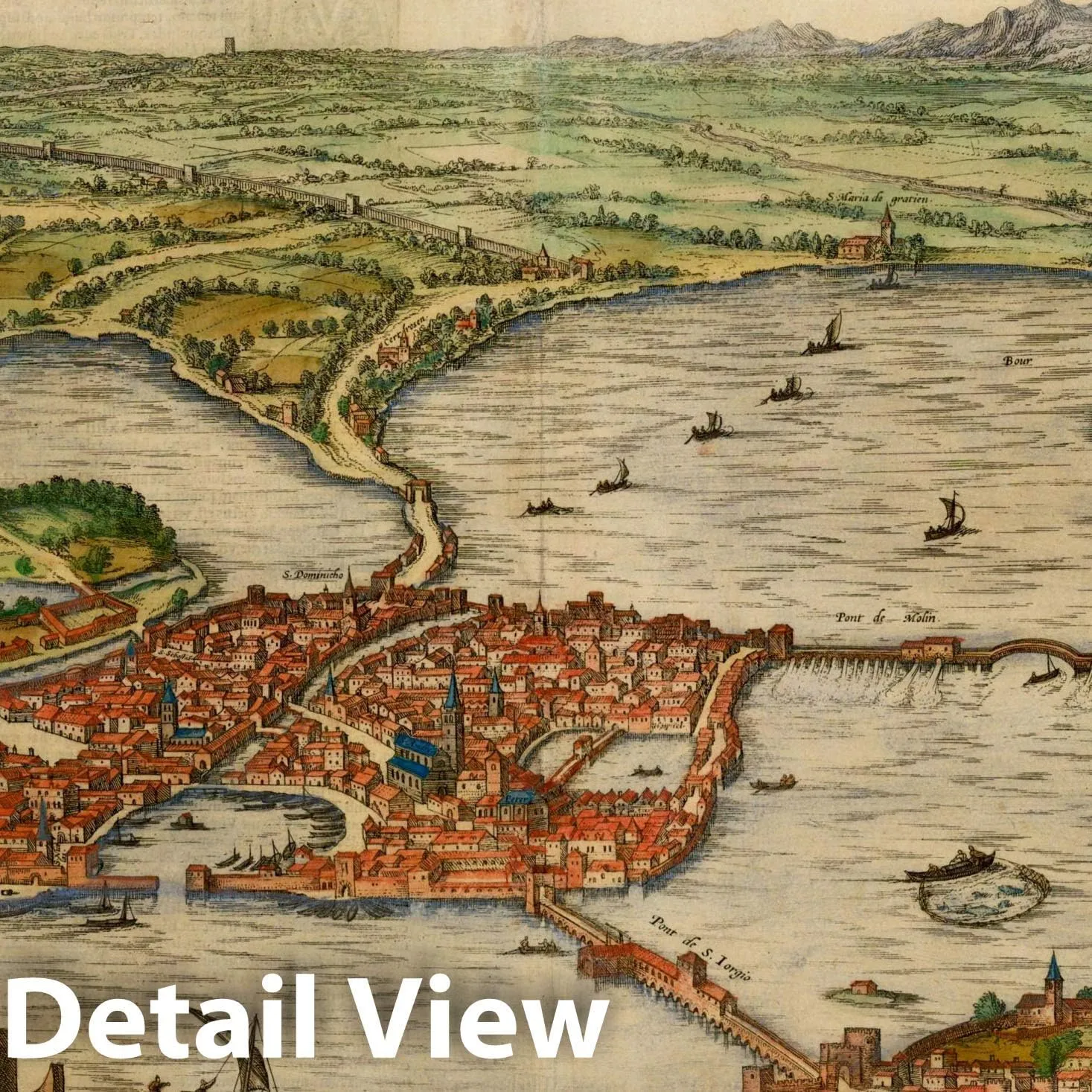 Historic Map : Mantua, c1575, Georg Braun, Vintage Wall Art : 24in x 18in