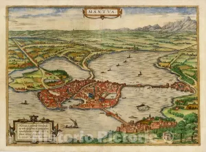 Historic Map : Mantua, c1575, Georg Braun, Vintage Wall Art : 24in x 18in