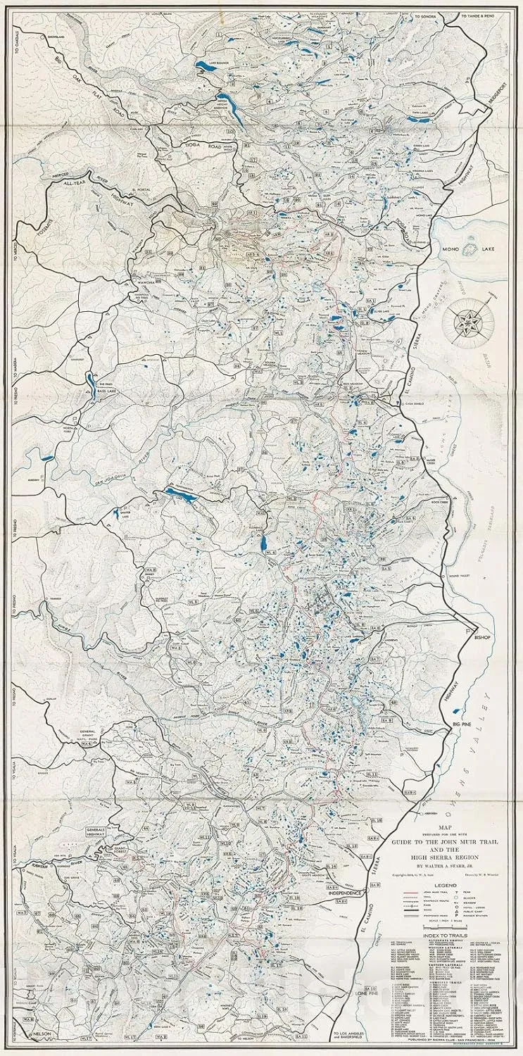 Historic Map - Map Prepared for Use with Guide to The John Muir Trail and The High Sierra Region, 1934, Sierra Club - Vintage Wall Art 24in x 51in