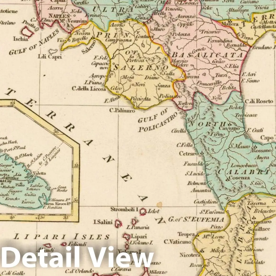 Historic Map : Naples and Sicily from The Latest Observations, 1809 [Malta Inset], 1809, Robert Wilkinson, Vintage Wall Art : 44in x 55in