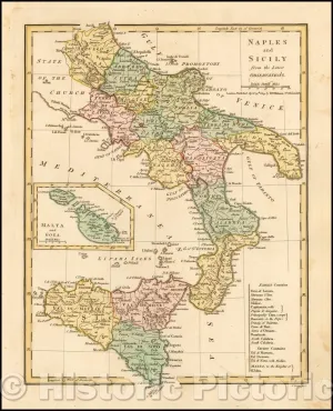 Historic Map - Naples and Sicily from The Latest Observations, 1809, Robert Wilkinson - Vintage Wall Art 44in x 55in