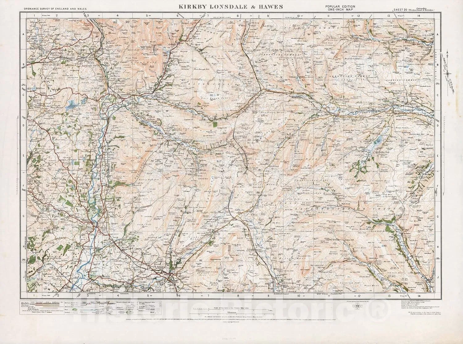 Historic Map : National Atlas - 1920 Sheet 20. Kirby Lonsdale & Hawes. - Vintage Wall Art - 60in x 44in