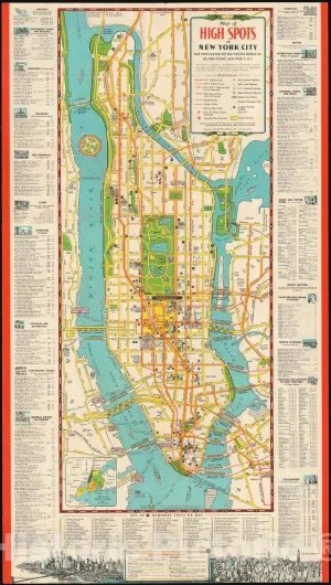 Historic Map : New York and its Tourist Attractions, Hagstrom, 1949, Vintage Wall D?or : 24in x 42in