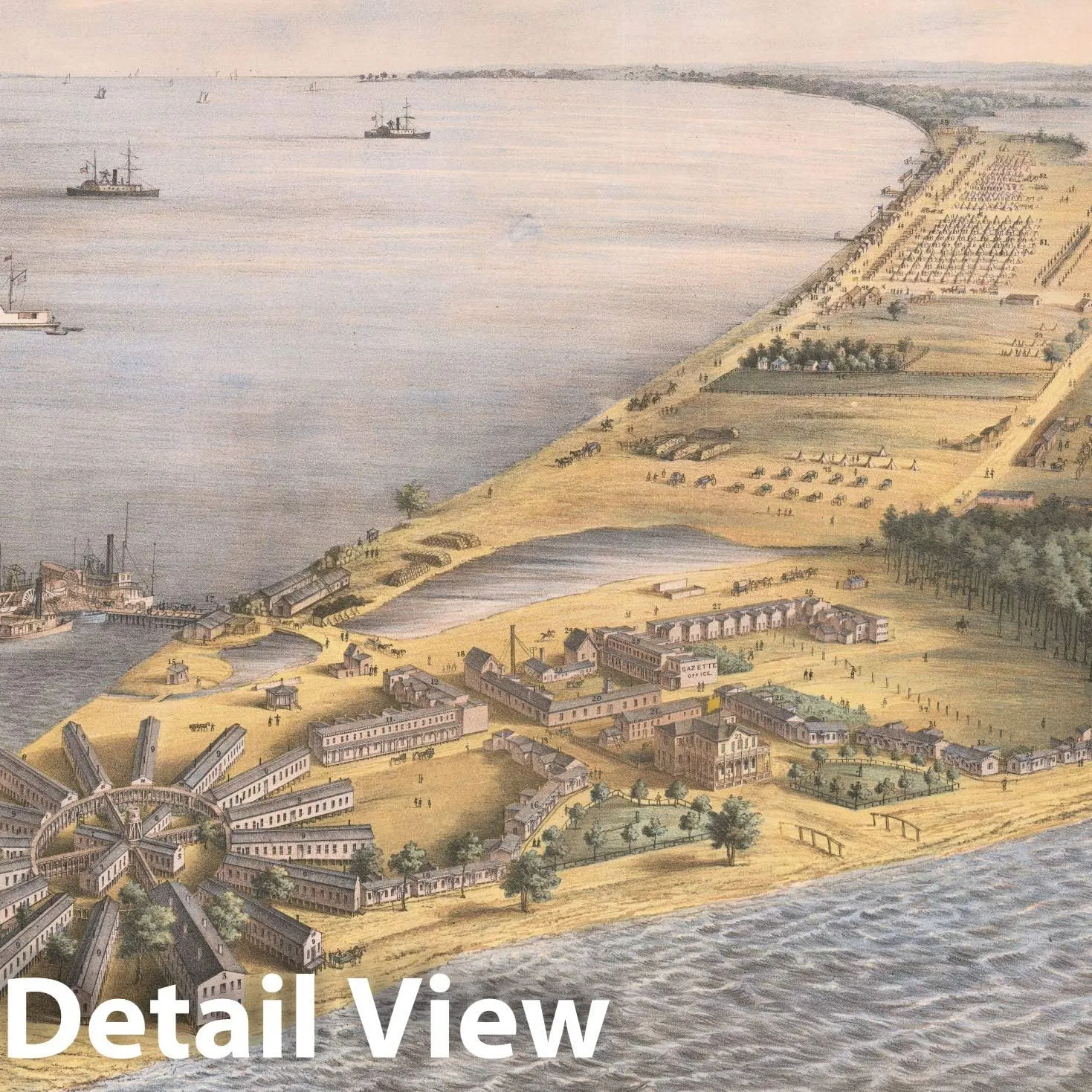 Historic Map : Point Lookout MD. View of Hammond Genl. Hospital & U.S. Genl Depot for Prisoners of WAr., 1864, E. Sachse & Co., Vintage Wall Art : 63in x 44in