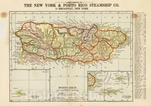 Historic Map : Porto Rico, 1914, Hammond & Co., Vintage Wall Art : 63in x 44in