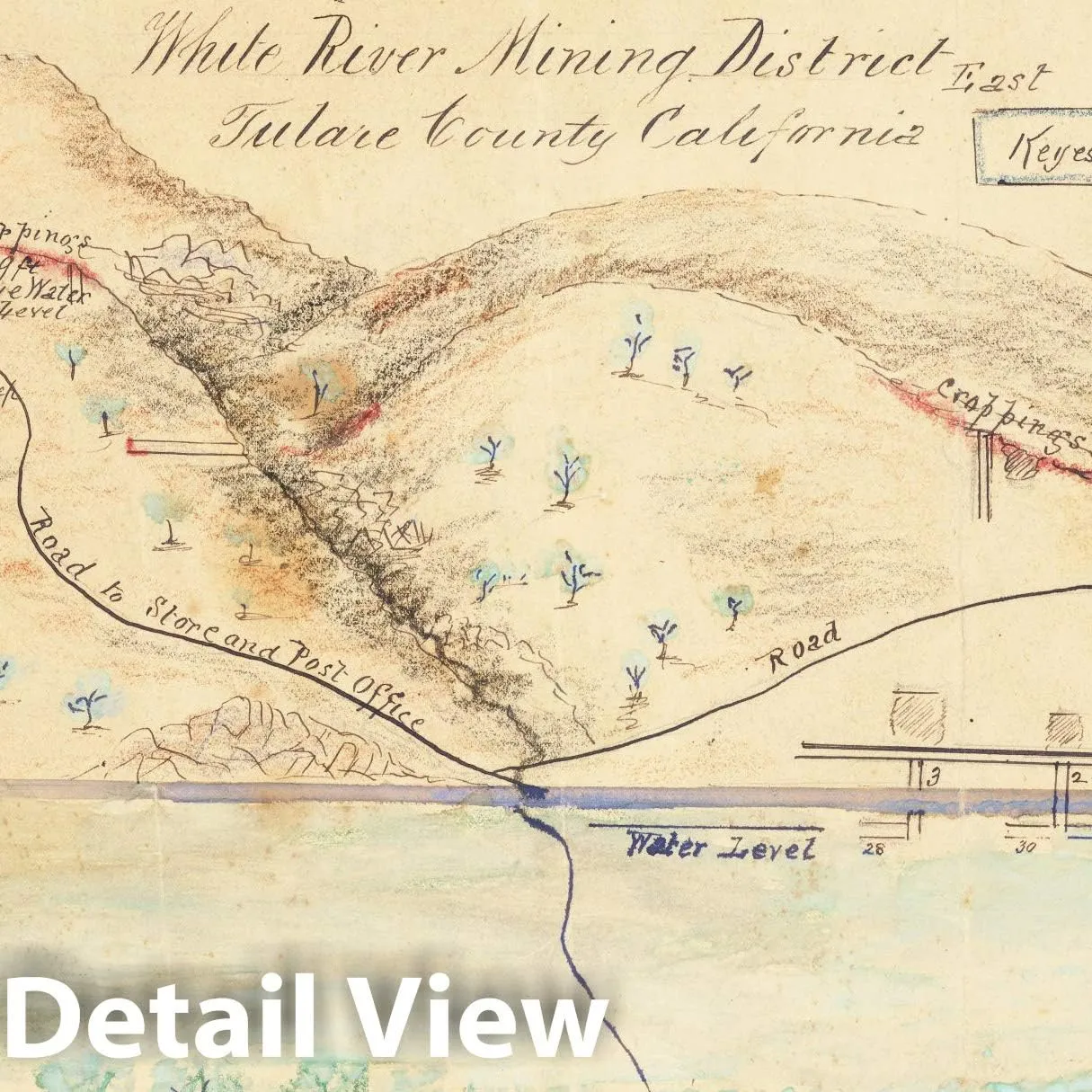 Historic Map : Redfield Mine White River Mining District Tulare County California, 1899, David Bice James, Vintage Wall Art : 24in x 13in